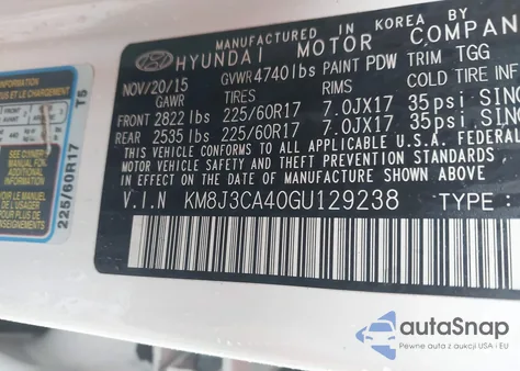 2016 Hyundai Tucson Se из США, поврежденный, VIN KM8J3CA40GU129238